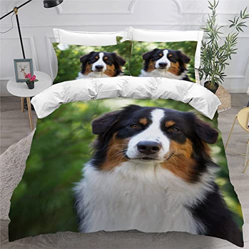 BUMIYA Bettwäsche-Set 155x220 3D Motiv Hunde Bettwäsche100% Mikrofaser kuschelig mit Reißverschluss Australian Shepherd Jungen Mädchen Winter Herbst Bettbezüge mit 2 Kissenbezug 80x80 cm von BUMIYA