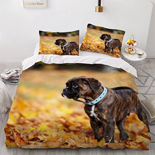 BUMIYA Bettwäsche-Set 155x220 3D Motiv Hunde Tiere Bettwäsche100% Mikrofaser kuschelig mit Reißverschluss Boxer Welpe Jungen Mädchen Zimmer Dekort Bettbezüge mit 2 Kissenbezug 80x80 cm von BUMIYA