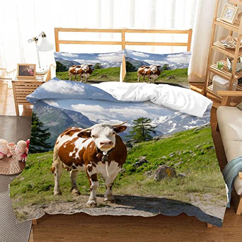 BUMIYA Bettwäsche-Sets 220x240 3D Druck Kuh-Muster Bettwäsche Weiche 100% Mikrofaser mit Reißverschluss Hochlandkühe Erwachsene Atmungsaktive Bettbezüge mit 2 Kissenbezug 80x80 cm von BUMIYA
