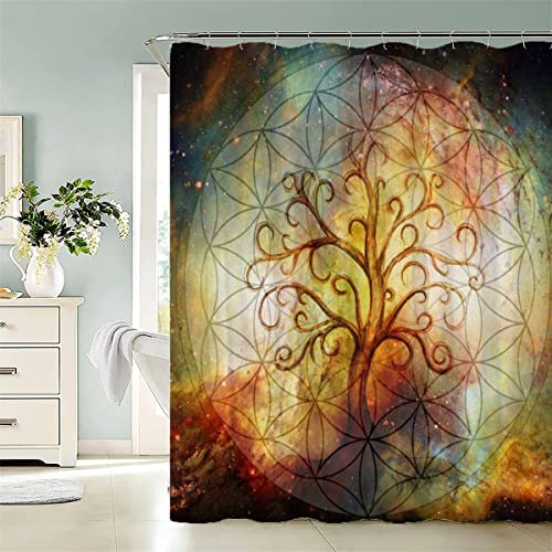 BUMIYA Duschvorhang, Anti-Schimmel Textil Waschbar Baum des Lebens Anti-Bakteriel Badvorhänge Blume des Lebens 3D Wasserdicht Duschvorhänge für Badezimmer (180 x 200 cm) von BUMIYA