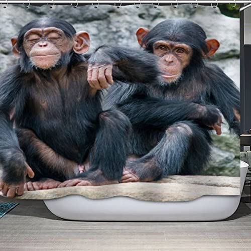 BUMIYA Duschvorhang, Anti-Schimmel Textil Waschbar Schimpansen-AFFE Anti-Bakteriel Badvorhänge Wilde Tiere 3D Wasserdicht Duschvorhänge für Badezimmer (180 x 200 cm) von BUMIYA
