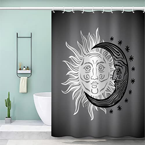 BUMIYA Duschvorhang, Anti-Schimmel Textil Waschbar Sonne Mond Anti-Bakteriel Badvorhänge Cartoon-Sterne 3D Wasserdicht Duschvorhänge für Badezimmer (180 x 200 cm) von BUMIYA