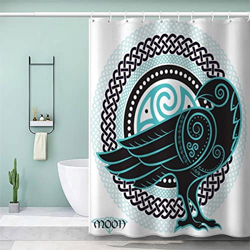 BUMIYA Duschvorhang, Anti-Schimmel Textil Waschbar Wikinger-Mythologie Anti-Bakteriel Badvorhänge Odin Rabe 3D Wasserdicht Duschvorhänge für Badezimmer (240 x 200 cm) von BUMIYA