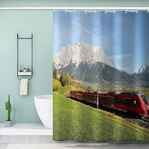 BUMIYA Duschvorhang, Anti-Schimmel Textil Waschbar Zug Lokomotive Anti-Bakteriel Badvorhänge Eisenbahn-Industriestil 3D Wasserdicht Duschvorhänge für Badezimmer (180 x 200 cm) von BUMIYA