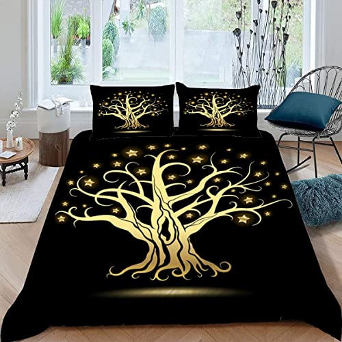 BUMIYA Kinder Bettwäsche Set 135x200 3D Druck Der Goldene Baum des Lebens Bettwäsche100% Mikrofaser Weiche mit Reißverschluss Schöne Drucke Winter Herbst Bettbezüge mit 2 Kissenbezug 80x80 cm von BUMIYA