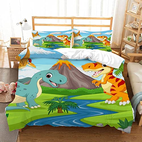 BUMIYA Kinder Bettwäsche Set 135x200 3D Druck Dinosaurier Bettwäsche100% Mikrofaser Weiche mit Reißverschluss Cartoon-Dinosaurier Jungen Mädchen Bettbezüge mit 2 Kissenbezug 80x80 cm von BUMIYA