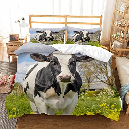 BUMIYA Kinder Bettwäsche Set 135x200 3D Druck Kuh-Tiere Bettwäsche100% Mikrofaser Weiche mit Reißverschluss Kühe Auf Der Weide Jungen Mädchen Bettbezüge mit 2 Kissenbezug 80x80 cm von BUMIYA