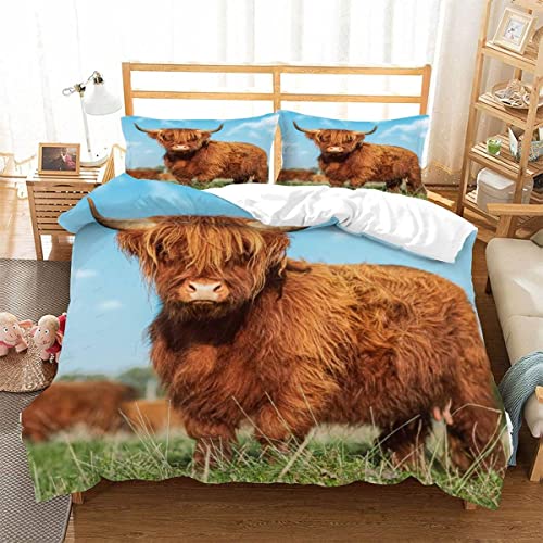 BUMIYA Kuh-Muster Bettwäsche 135×200 Weiche Mikrofaser 3D Druck Wildtiere Bettbezug mit Reißverschluss Für Kinder Zimmer Dekor Jungen Mädchen 3 Teilig Bettwäsche Set mit 2 Kissenbezüge 80×80 cm von BUMIYA