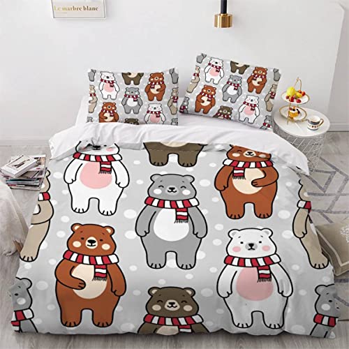 BUMIYA Süßer Eisbär Bettwäsche 200x200 cm 3 teilig Cartoon-Tiere 3D Motiv Bettwäsche Set Weiche Mikrofasemit Reißverschluss Kinder Teenager Bettbezüge und 2 Kissenbezug 80x80 cm von BUMIYA