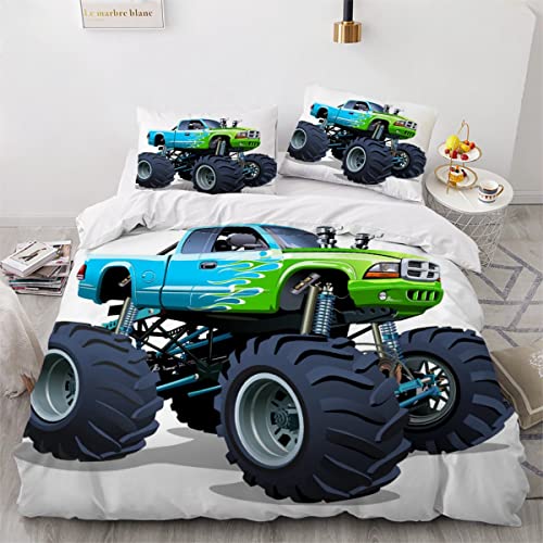 Cartoon Monstertruck Bettwäsche 135×200 Weiche Mikrofaser 3d Druck Coole Autos Bettbezug mit Reißverschluss Für Kinder Zimmer Dekor Jungen Mädchen 3 Teilig Bettwäsche Set mit 2 Kissenbezüge 80×80 cm von BUMIYA