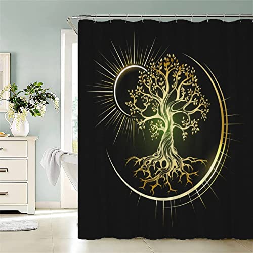 Duschvorhang, Anti-Schimmel Textil Waschbar Baum des Lebens Anti-Bakteriel Badvorhänge Böhmen 3D Wasserdicht Duschvorhänge für Badezimmer (180 x 200 cm) von BUMIYA