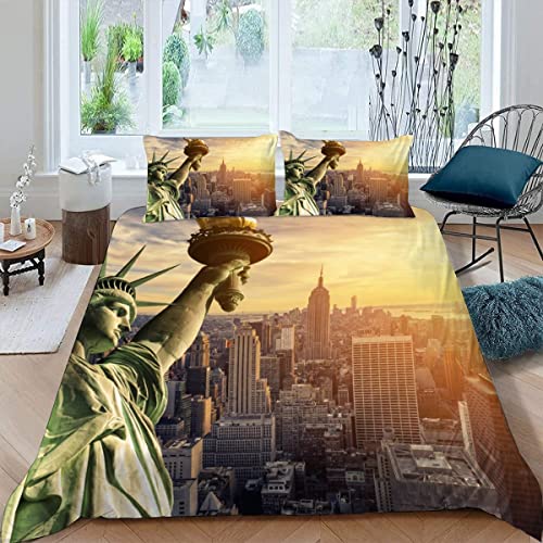 Freiheitsstatue Bettwäsche 135×200 Weiche Mikrofaser 3d Druck Skyline Von New York Bettbezug mit Reißverschluss Für Kinder Zimmer Dekor Winter Herbst 3 Teilig Bettwäsche Set mit 2 Kissenbezüge 80×80 Freiheitsstatue Bettwäsche 135×200 Weiche Mikrofaser 3d Druck Skyline Von New York Bettbezug mit Reißverschluss Für Kinder Zimmer Dekor Winter Herbst 3 Teilig Bettwäsche Set mit 2 Kissenbezüge 80×80 von BUMIYA