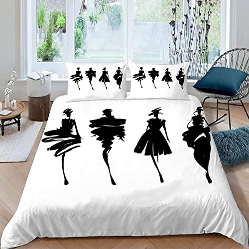 Kinder Bettwäsche 135x200 2 teilig Model-Silhouette 3D druck Bettwäsche 100% Mikrofaser Weiche kuschelig mit Reißverschluss Skizze Von Hand Gezeichnet Jungen Mädchen Bettbezüge mit 2 Kissenbezug 80x80 von BUMIYA