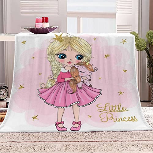 Kleine Prinzessin Und Einhorn Kuscheldecke Flanell Mikrofaser 3D Kuscheldecke Erwachsener 150x200 cm Rosa Rock Leichte Winter Warme TV Decke Wohndecke Flanell Decke Fleecedecke Sofadecke Bettüberwurf von BUMIYA