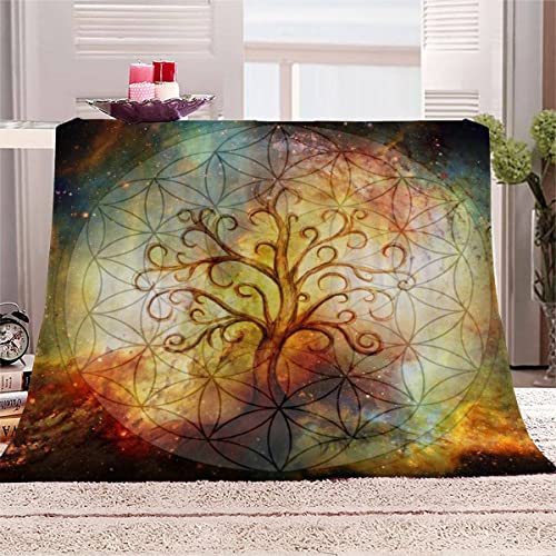 Kuscheldecke Extra Groß 180x220 cm 3D Baum des Lebens Weiche Warme Flauschige Sofadecke Wohndecke Blume des Lebens Flanelldecke Tagesdecke Waschbar Microfaser Fleecedecke von BUMIYA