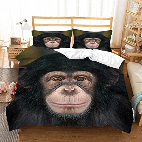 Schimpansen-Affe Bettwäsche 135×200 Weiche Mikrofaser 3d Druck Wilde Tiere Bettbezug mit Reißverschluss Für Kinder Zimmer Dekor Jungen Mädchen 3 Teilig Bettwäsche Set mit 2 Kissenbezüge 80×80 cm von BUMIYA