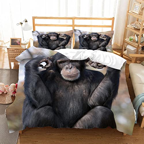 Schimpansen-Affe Bettwäsche 135×200 Weiche Mikrofaser 3d Druck Wilde Tiere Bettbezug mit Reißverschluss Für Kinder Zimmer Dekor Jungen Mädchen 3 Teilig Bettwäsche Set mit 2 Kissenbezüge 80×80 cm von BUMIYA