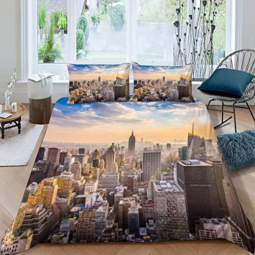 Skyline Von New York Bettwäsche 135×200 Weiche Mikrofaser 3d Druck Stadt-Landschaft Bettbezug mit Reißverschluss Für Kinder Zimmer Dekor Winter Herbst 3 Teilig Bettwäsche Set mit 2 Kissenbezüge 80×80 von BUMIYA