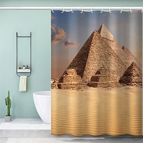 Sphinx Pyramiden Duschvorhang 180x200 Anti-Schimmel Waschbar Antike Architektur Badezimmer Vorhänge Anti-Schimmel Anti-Bakteriell 3d Digitaldruck Waschbar Badewanne Vorhang mit 12 Duschvorhangringen von BUMIYA