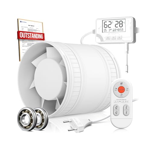 BUMSOU 100mm Rohrventilator mit Feuchtigkeitssensor Temperatursensor, Timer, ON Modus, 3 Stufen, Abluftventilator mit Überhitzungsschutz, Leise Rohrlüfter mit Fernbedienung für Bad WC Garage BUMSOU 100mm Rohrventilator mit Feuchtigkeitssensor Temperatursensor, Timer, ON Modus, 3 Stufen, Abluftventilator mit Überhitzungsschutz, Leise Rohrlüfter mit Fernbedienung für Bad WC Garage von BUMSOU