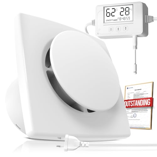 BUMSOU Badlüfter 100mm - Lüfter mit Feuchtigkeitssensor, Temperatursensor und Timer, Echtzeit Anzeige Feuchtigkeit und Temperatur Controller, Stark Lüftung und Leise Abluftventilator 100mm for WC P117 BUMSOU Badlüfter 100mm - Lüfter mit Feuchtigkeitssensor, Temperatursensor und Timer, Echtzeit Anzeige Feuchtigkeit und Temperatur Controller, Stark Lüftung und Leise Abluftventilator 100mm for WC P117 von BUMSOU
