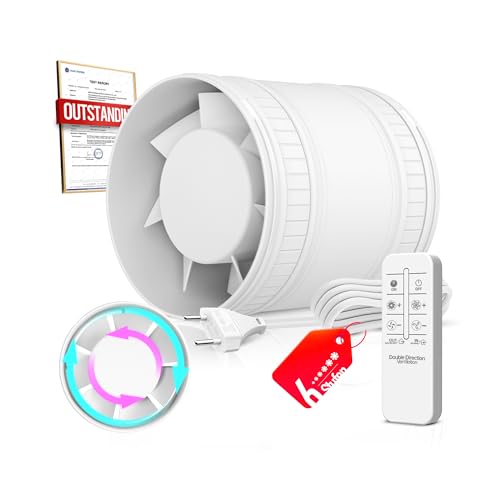 BUMSOU Bidirektionaler Rohrventilator 100mm mit 6 Stufen, Fernbedienung – Leistungsstarker Leise Rohrlüfter mit Überhitzungsschutz, Inline Abluftventilator, Kanalventilator für Bad WC Gewächshaus Zelt von BUMSOU