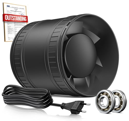 BUMSOU Rohrventilator 100mm, Leise Rohrlüfter mit Doppelkugellagermotor Überhitzungsschutz, 32dB 130m³/h Rauchabzug Ventilator, Inline Abluftventilator, Kanalventilator für Bad WC Gewächshaus Zelt von BUMSOU