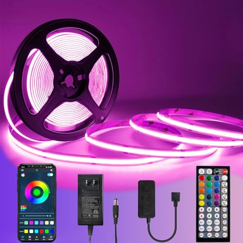 BUNACET COB RGB LED Strip 6M 24V Dimmbar, LED Streifen 3456 LEDs, Leiste Band Stripes Lichtband mit Netzteil RF Fernbedienung & APP Bluetooth für Küche Schlafzimmer Deko von BUNACET