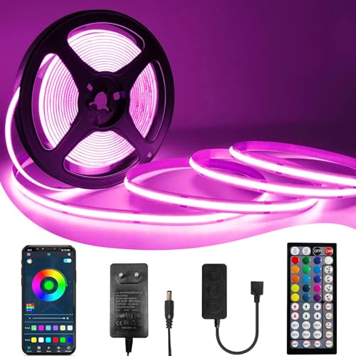 BUNACET COB RGB LED Strip 6M 24V Dimmbar, LED Streifen 3456 LEDs, Leiste Band Stripes Lichtband mit Netzteil RF Fernbedienung & APP Bluetooth für Küche Schlafzimmer Deko von BUNACET