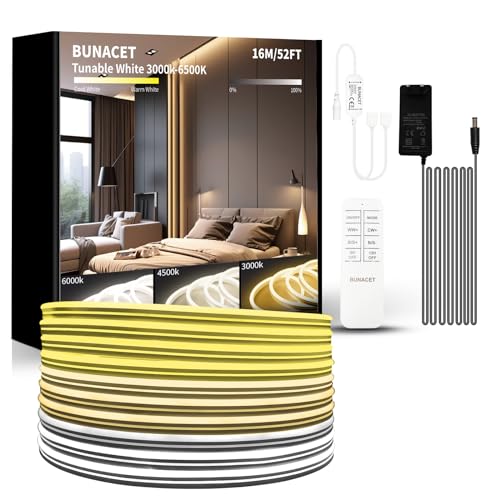 BUNACET Neon LED Strip Warmweiss 16M Kaltweiß, LED Streifen Outdoor 3000K-6500K Wasserdicht IP65 für Aussenbereich, Silikon Neon Lichtband LED Band mit Fernbedienung Netzteil Flexibel für Innen Außen von BUNACET