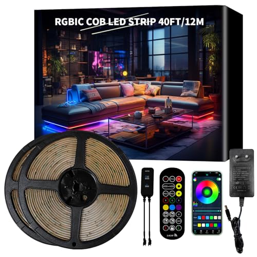 BUNACET RGB+IC COB LED Streifen Strip 12M 24V Dimmbar, Lichtband LED Band Leiste Lichtleiste Selbstklebend mit Netzteil RF Fernbedienung & App-Steuerung, Musik Sync für Küche Schlafzimmer Deko BUNACET RGB+IC COB LED Streifen Strip 12M 24V Dimmbar, Lichtband LED Band Leiste Lichtleiste Selbstklebend mit Netzteil RF Fernbedienung & App-Steuerung, Musik Sync für Küche Schlafzimmer Deko von BUNACET