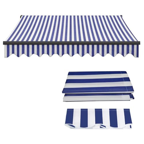 Einziehbar Terrasse Markisenstoff Draussen Garten überdachung 100% Wasserfest Polyester Sonnenschutz-Segeltuch mit Uv-Schutz für Balkon, Geschäft, Café, Terras(Size:4x2.5m,Color:Blau-weiße Streifen) von BUNAL