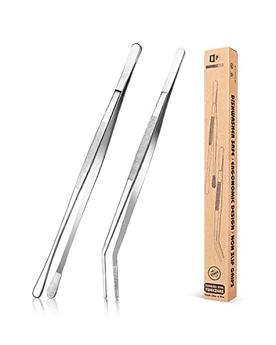 2 Stück feine Pinzettenzangen, 12'' Edelstahl Pinzetten Set, Professionelle silberne Küchenpinzette zum Kochen, Reparieren, für Meeresfrüchte und BBQ von BUNDLEPRO