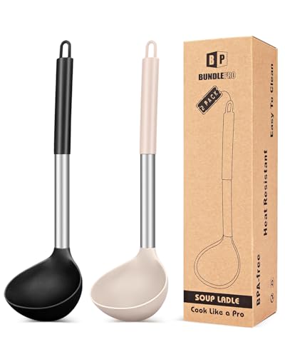 BUNDLEPRO 2 Stück Schöpflöffel, großer Silikonlöffel für Suppe, antihaftbeschichtet, Küchenutensilien mit hoher Hitzebeständigkeit, BPA-frei, perfekte Küchenutensilien zum Kochen, Rühren, Servieren BUNDLEPRO 2 Stück Schöpflöffel, großer Silikonlöffel für Suppe, antihaftbeschichtet, Küchenutensilien mit hoher Hitzebeständigkeit, BPA-frei, perfekte Küchenutensilien zum Kochen, Rühren, Servieren von BUNDLEPRO