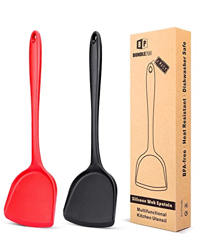 2er-Pack Silikon-Wokpfannenwender/Löffel | Antihaftbeschichtung | Hitze-, schmutz- und geruchsresistent, leicht zu reinigen und spülmaschinenfest von BUNDLEPRO