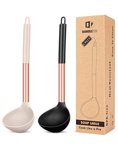 2 Stück Schöpflöffel aus Silikon, großer Löffel für Suppe, antihaftbeschichtet, Küchenutensilien mit hoher Hitzebeständigkeit, BPA-frei, Rühren, Servieren von Suppen von BUNDLEPRO
