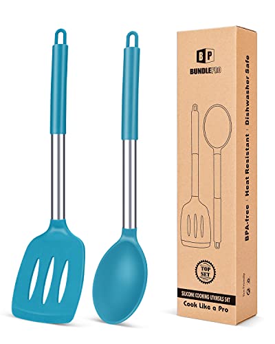 Großer Silikon-Spatel mit Schlitzen, antihaftbeschichtet, solider Löffel, hohe hitzebeständige BPA-freie Kochutensilien, ideales Küchen-Kochgeschirr zum Braten, Drehen, Mischen, Servieren von BUNDLEPRO
