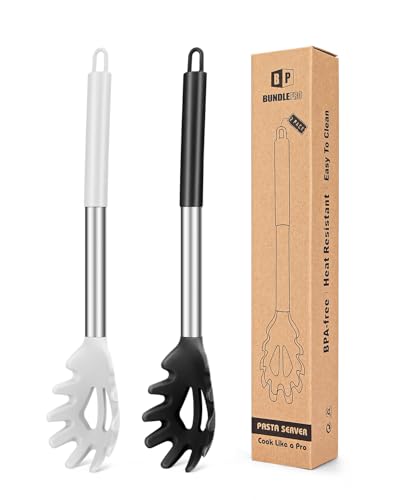 Nudelgabel, Silikon, hitzebeständig, BPA-frei, Spaghetti-Sieb, beste Kochutensilien, Schwarz, Weiß, 2 Stück von BUNDLEPRO