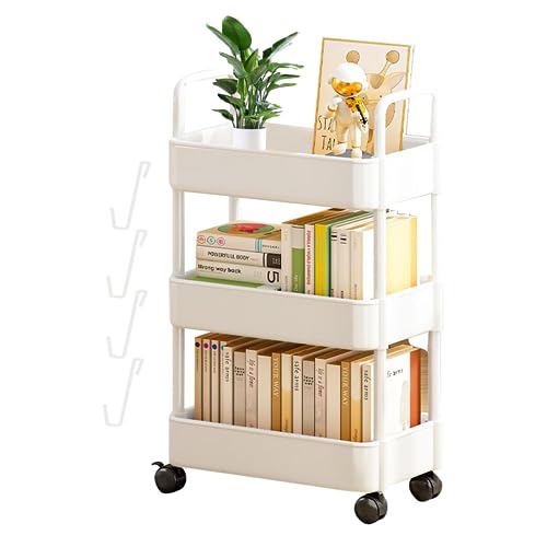 BUNIQ Storage Trolley 3-Tier Rolling Utility Cart Storage Shelf Rack On Wheels and Hooks, Rolling Cart Storage Organizer, Multi Purpose Storage Shelf for Kitchen, Bathroom, Bedroom, Dressers von BUNIQ