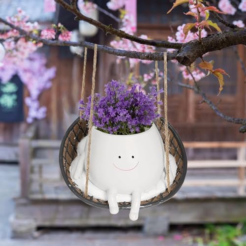 BUNIQ Swing Face Planter Pot, Cute Smile Resin Flower Pots, Hanging Head Planter for Home Decor, Novelty Succulent/Cactus Planter, Modern Wall Mounted Plant Holder, Gifts for Plant Lovers von BUNIQ