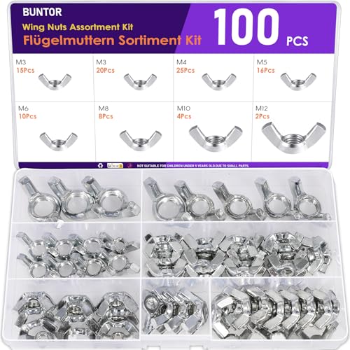 100 Stücke Flügelmutter, BUNTOR Kohlenstoffstahl Flügelmuttern Sortiment Kit, M3/M4/M5/M6/M8/10/M12 Schmetterlingsmutter für Heimwerker DIY Tools, Elektronische Geräte 100 Stücke Flügelmutter, BUNTOR Kohlenstoffstahl Flügelmuttern Sortiment Kit, M3/M4/M5/M6/M8/10/M12 Schmetterlingsmutter für Heimwerker DIY Tools, Elektronische Geräte von BUNTOR