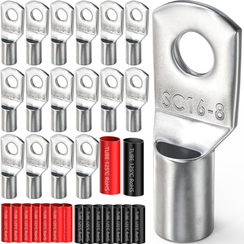 32 Stück Rohrkabelschuhe Set, BUNTOR 16mm² M8 Kabelschuhe für Kfz Batteriekabel, 16 Rohrkabelschuhe Set und 16 Hülse, Rohrkabelschuh Sortiment, Ringkabelschuhe für Auto Motorrad Boote von BUNTOR