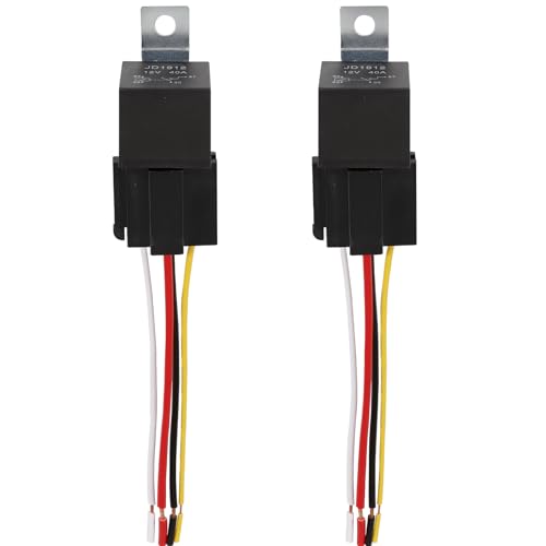 BUNTOR 2 Stück Kfz Relais 12V 40A, 12V Relais Kfz mit Steckdose, 4 Pin Relai für Motorrad, Relai mit 12 AWG Farbig Kabelbaum für Motorrad, LKW, Boot von BUNTOR
