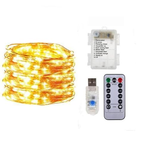 BUONTEMPO Lichterkette, 10m 100 LED Warmweiß außen Lichterketten 8 Modi IP65 Wasserdicht Kupferdraht Lichterkette Batterie für Weihnachten, Schlafzimmer, Party, Hochzeit von BUONTEMPO