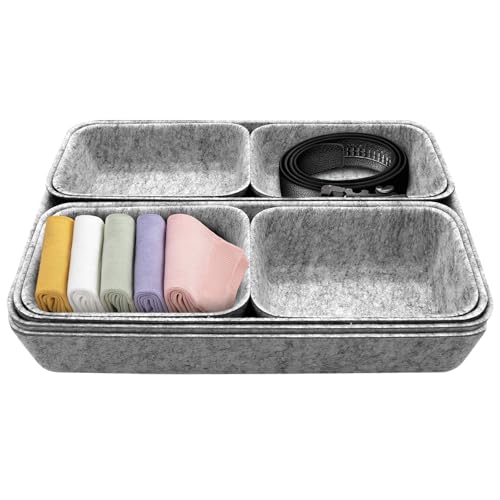 7 Stück Filz Schubladen Organizer Set | Stapelbare & Faltbare Filzkörbe | Universelles Organisationssystem für Schminktisch, Schreibtisch, Nachttisch, Badezimmer | 3 Größen Inklusive (Hellgrau) von BUOSHUO