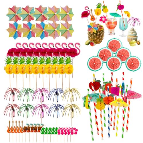 BUOSHUO Cocktail Deko,90 Stück Cocktail Schirmchen,Cocktail Strohhalme,Cocktail Deko Feuerwerk,Cocktail Party Dekorationen für Sommer Party Hochzeitsfeier Bar Getränke Kuchen Deko von BUOSHUO
