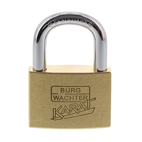 Burg-Wächter Vorhangschloss, Vorhängeschloss mit Schlüssel, 8 mm Bügelstärke, massives Messingschloss, Kneifschutz, Gehärtet, Karat 217 50/6 von BURG-WÄCHTER