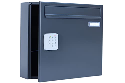 BURG Briefkasten mit elektronischem Zahlenschloss (Smartlock/Codeschloss) RAL7016 Aufputz von BURG