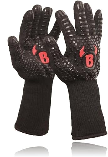 Burgerdevil Premium 1 Paar Grillhandschuhe mit Deyan Hitzeschutzbeschichtung bis 800 Grad - feuerfeste Ofenhandschuhe - Universalgröße Burgerdevil Premium 1 Paar Grillhandschuhe mit Deyan Hitzeschutzbeschichtung bis 800 Grad - feuerfeste Ofenhandschuhe - Universalgröße von BURGERDEVIL