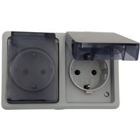 2 Fach Steckdose Klapp-Deckel Doppelsteckdose 16 A / 250 V / IP44 Aufputz grau von BURI